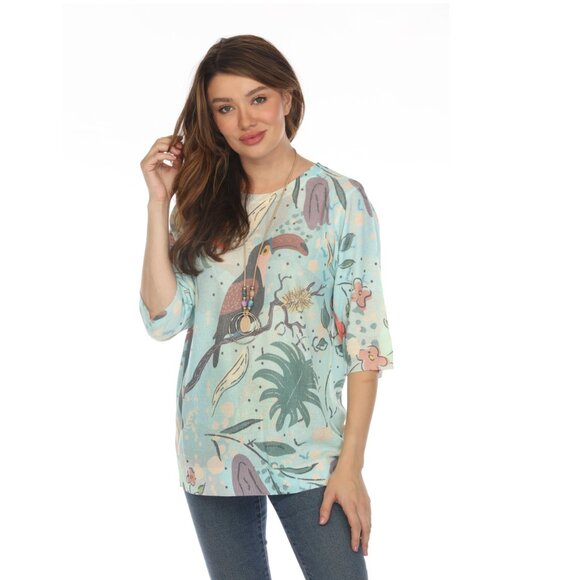 Exotic Toucan Bird Whimsical Floral Top - Picture 5 of 8